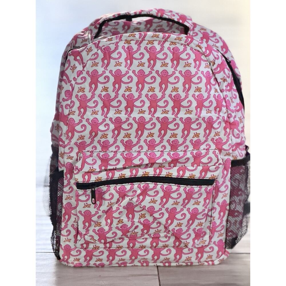 Pink Preppy Monkey School Backpack 17 Inch for Girls NWT